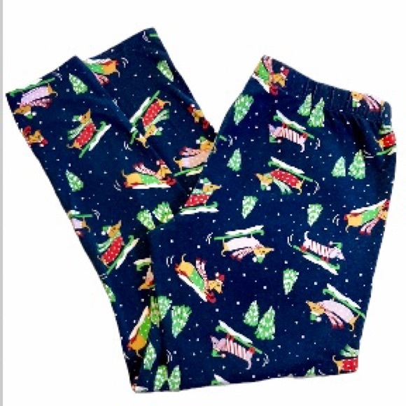 DACSHUND Dog Blue Holiday Festive Fleece Warm Pajama Pants Juniors Large - Picture 7 of 16